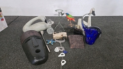 (2) Wall Hangings (1) Candle Holder (1) Candle Snuffer (1) Glass Elephant and So Much More