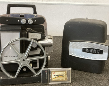 VINTAGE BELL & HOWELL 8MM POJECTOR (UNTESTED), WAVELAN GOLD LAPTOP ADD-ON.