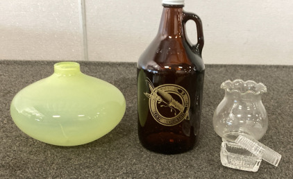 CRATE &BARREL YELLOW OPALINE GLASS VASE, CELTIC BAYOU GROWER, CRYSTAL TRINKET DISH, LIGHT SHADE.