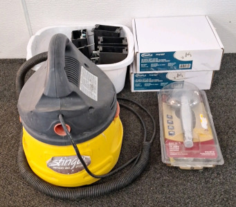 (1) STINGER 2-GALLON WET/DRY VAC, ASSORTED HOUSEHOLD FASTNERS & MORE