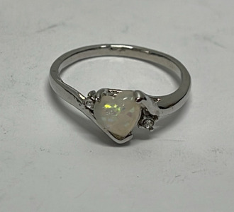 Heart Shaped White Opal Ladies Ring Size 9-1/2