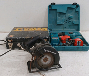 (1) Dewalt Drill - No Power (1) Makita Drill w/ Batteries - No Charging Indicator - No Power (1) B&D Saw 5 1/2'er