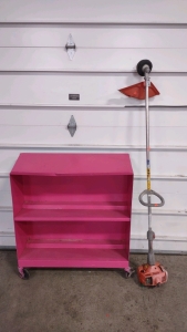 3'x 1'x 3'1½" (Pink) Metal Rack w/ Wheels Attached & A Husqvarna Weed Wacker w/ No String