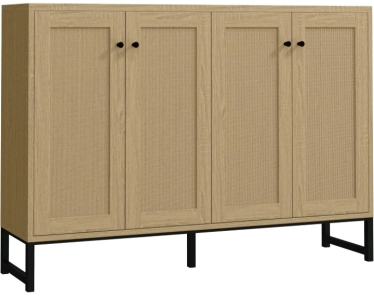 (1) Panana Sideboard Accent Storage Cabinet with Rattan Decorated 4 Doors