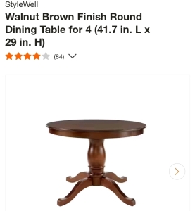 (1) Pedestal Table in Walnut (no leaf)