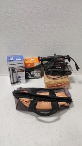 (1) Box Of (2,800) 2-1/2" Full Round Head Nails (1) Craftsman 3x21" Belt Sander (1) Rigid Tool bag (1) Hamilton Beach Can Opener (1) Ozark Trail Mess Kit