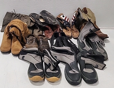 (10) Used Pairs Of Cowboy Boots And Assorted Shoes