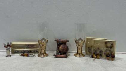 (1) Charcuterie set (2) Candle holders (1) Globe decoration