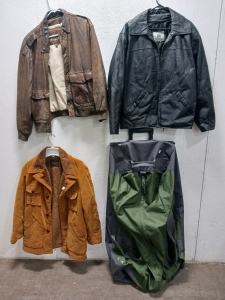 1 Burks Bay jacket (m) 1 Adventure Bound Jacket (m) 1 Lakeshire Jacket (L) 1 cabela Rolling Giant Bag