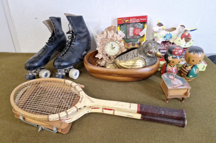 (2) Vintage Tennis Racquets, (1) Pair Of Vintage Roller Skates, Size 12 & More