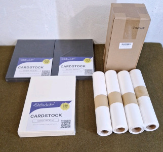 (3) Packs Of Shindel, 250 GSM, Heavyweight Cardstock, (2) Black & (1) White & (1) Ctosree 4-Pack Of 12" Wide,Tracing Paper Rolls