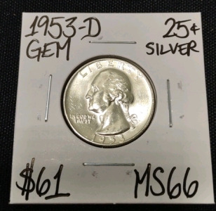 1953-D MS66 Gem Silver Washington Quarter