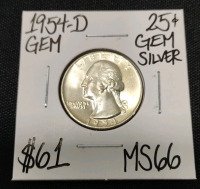 1954-D MS66 Gem Silver Washington Quarter