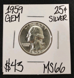 1959 MS67 Gem Silver Washington Quarter