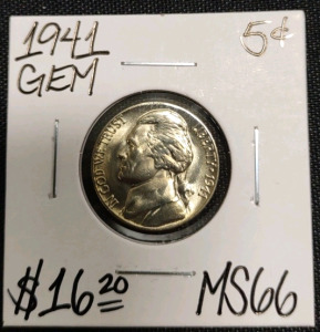 1941 MS66 Gem Mint State Jefferson Nickel