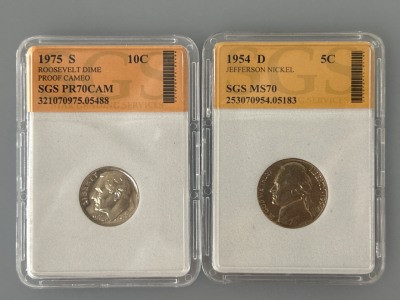 1975-S Roosevelt Dime and 1954-D Jefferson Nickel