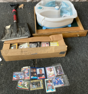 Sports Cards, Drawer, Shovel, and Foot Spa