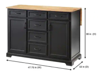 Home Decorators Collection Black Kitchen Island With Butcher Block Top (Perch) - 2