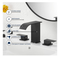 Widespread Waterfall Matte Black Bathroom Faucet - 2