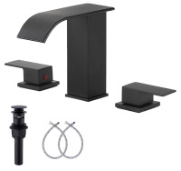 Widespread Waterfall Matte Black Bathroom Faucet - 4