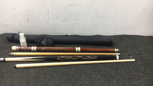 pool cues with a case