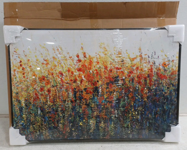 (1) Daleno Art Hand Embellished Framed Canvas Wall Art - Wildflowers - 36" &times; 24"