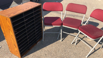 3 Folding Chairs & File Cabinet