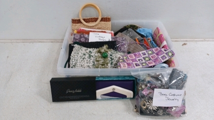 (1) Vintage Purses - Whole Clear Tote (1) Costume Jewelry-Bag