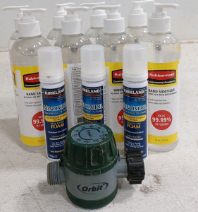 (8) Rubbermaid Hand Sanitizer (3) Minoxidil Ready-to-Use (1) Orbit Sprinkler Timer