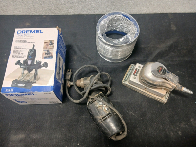 1 Dremel Plunge Roughter 1 craftsman air sander 1 drill