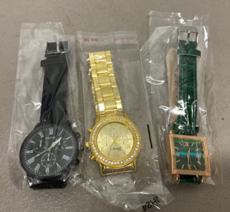 (1) Black Watch (1) Gold Watch (1) Dark green Watch
