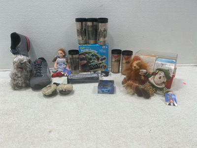 (1) Box of vintage Disney Facts cards (1) Puma tennis shoes (1) Vintage Wizard of Oz dolls and more!!