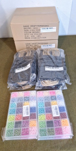 (300) Kraft Paper Bags, (100) Black, (200) Brown & (4) Containers Of Craft Beads
