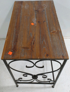 (1) Outdoor Patio Side Table - Wood Top - Metal Frame - 23.625" &times; 14.75" - 24" H