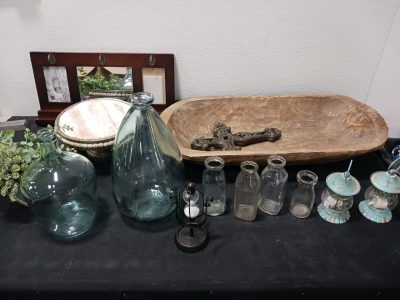 Vintage Glass Jars. Mirror Coat hanger and more