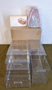(2) 3-Piece, Clear Acrylic Refrigerator/ Pantry Storage Bin Sets & More