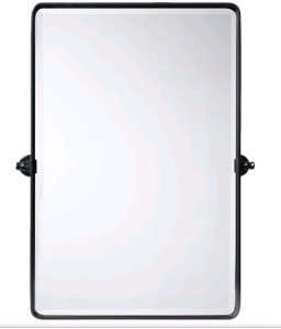 (1) TEHOME Matt Black Pivot Rectangle Bathroom Vanity Mirrror Farmhouse Tiltable Rounded Metal Framed Pivoting Bathroom Mirror, Overall 24"W x 36"L