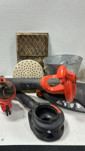 (1) Black&Decker Leafhog Vac/Blower<br/>(3) Pales<br/>(1) Air Dryer<br/>(1) Files/Paper Organizer<br/>And More
