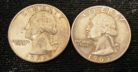 (2) 1963 Silver Washington Quarters- Authenicated