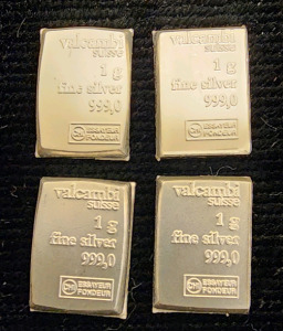 (4) 1g Fine Silver 999,0 Valcambi Suisse Bars