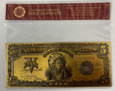 Gold Plated 5 Dollar Banknote