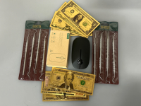 Gold US Novelty Bank Note Set, (2) Wireless Computer Mice, and (2) Dental Pick Sets