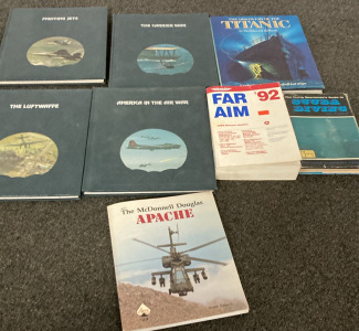 (4) TIME LIFE BOOKS, FAR AIM ‘92, YOUNG SPIETSMANS GUIDE TO SCUBA DIVING, & THE MCDONNELL DOUGLAS APACHE