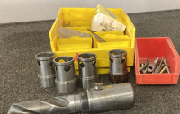 NATIONAL DETROIT 1-13/32 DRILL BIT, CONTAINER WITH VARIETY OF SCREWS, & MORE