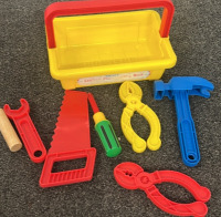 SHELCORE TODDLER HAND TOOL TOYS, (3) MCDONALDS CHICKEN NUGGET TOYS, SUPERBALL, 11 WOOD BLOCK TOYS, WINNIE THE POOH CLIP ON KEY CHAIN. PLEASE INSPECT. - 2