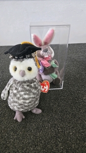 (1) TY Beanie Baby Owl Named Smart (1) Disney Store Stuffed Animal Beanie