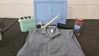 (1) Pair of XL Short Coveralls (1) Nostalgia Hot Dog Toaster (1) Rubbermaid Tub and More!