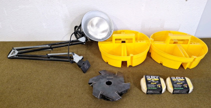 (1) Tri-State Cutting Head, Part Number 1645-F7,000-2A, (1) Articulated Desk Lamp, (2) 5-Gallon Bucket Stacker Trays, (2) Bars Of Surly Soap