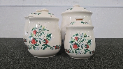 (1) Set of 4 Strawberry Printed Storage Jars