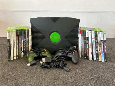 Original XBox with Controllers and 15+ Games